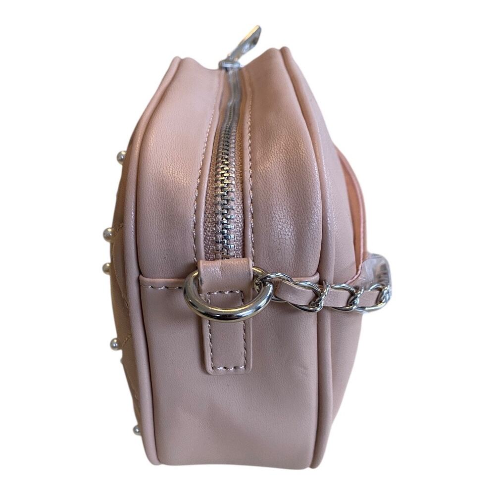 Badgley Mischka Diamond Quilted Camera Bag Purse pale pink With Pearls Coquette - Picture 2 of 8
